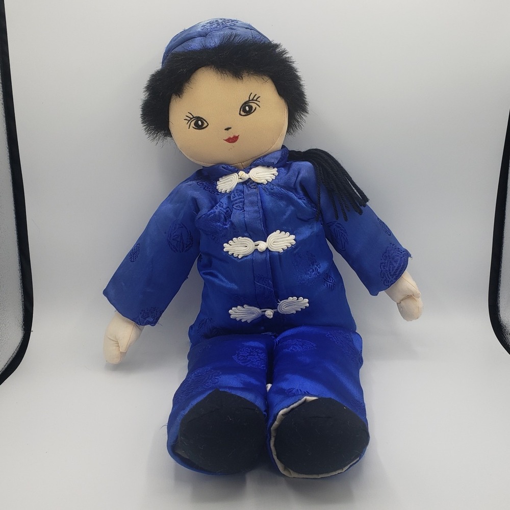 Vintage‎ 2000 Building Families Chinese Orphan Rag Doll Blue Clothes